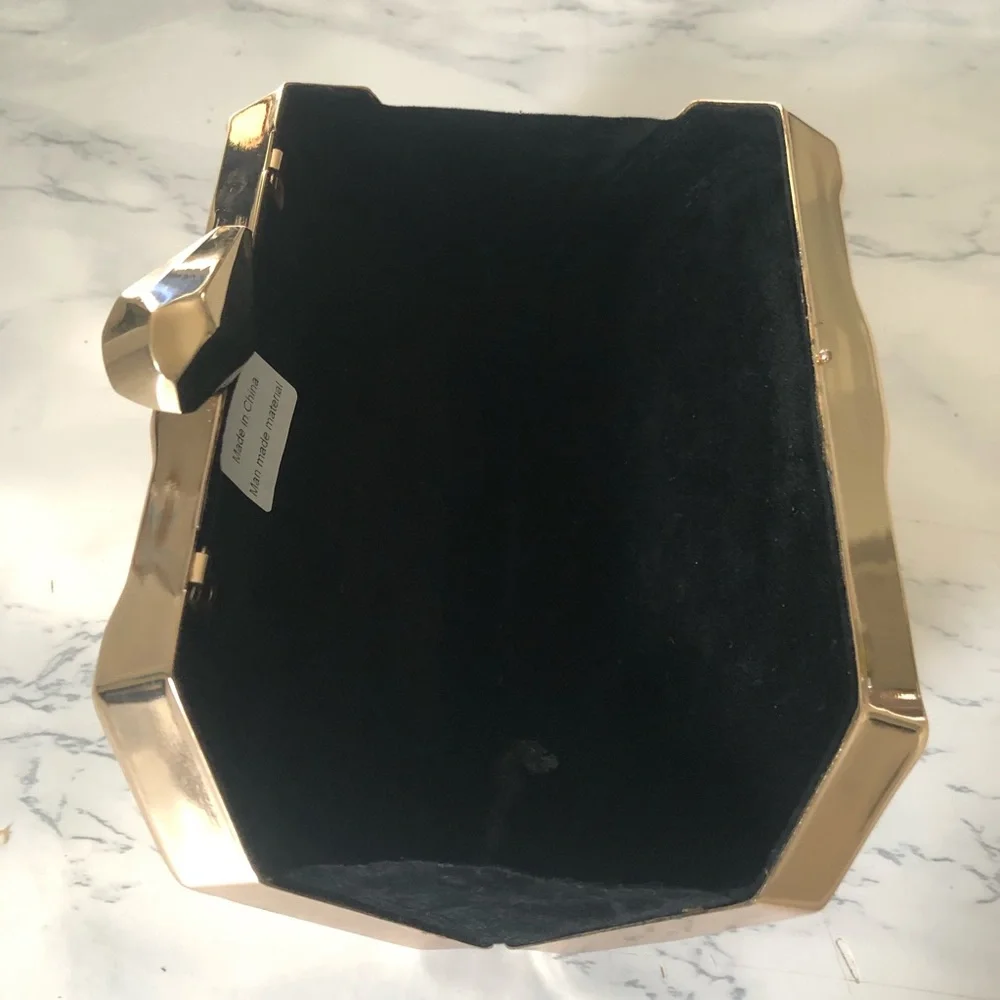 Women’s hard case metal purse clutch black velvet lined - Picture 3 of 6